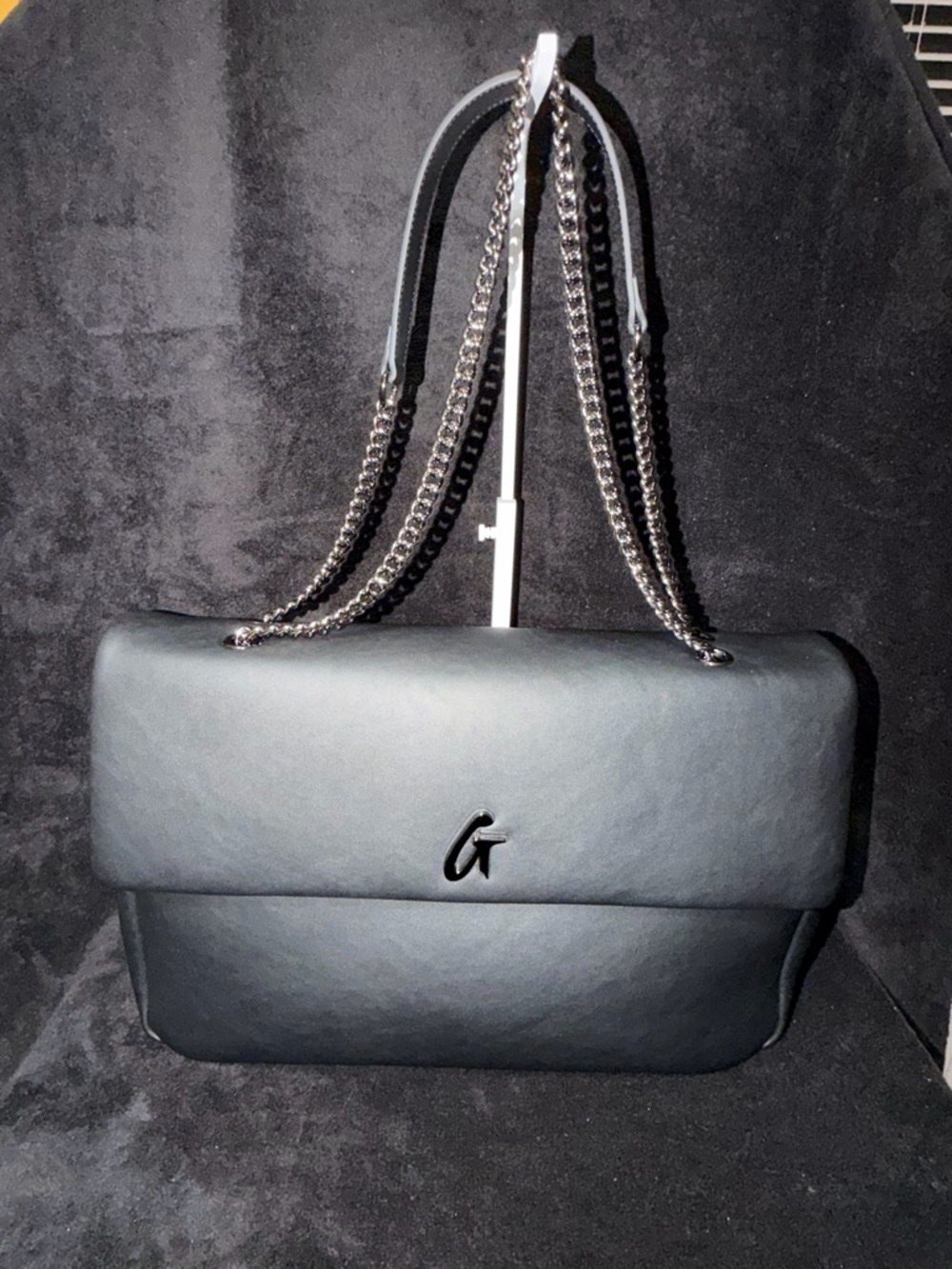 Black Shoulder Bag with Chain Strap and G Accent